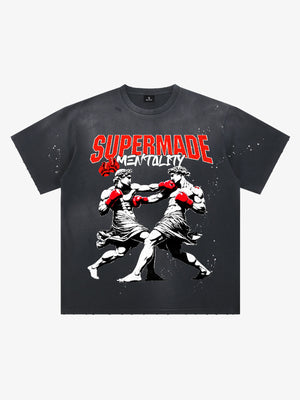 Boxing Sculpture Graphic Tee – Black Cotton Oversized Streetwear T-Shirt