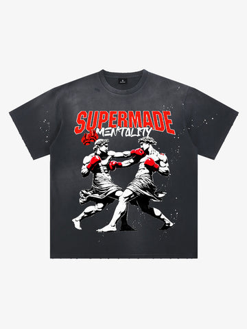 Boxing Sculpture Graphic Tee – Black Cotton Oversized Streetwear T-Shirt