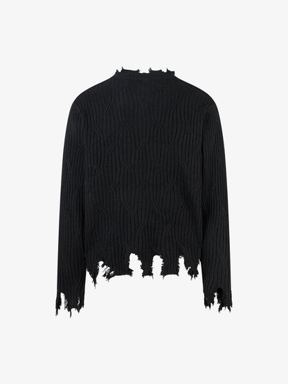 Knitted Distressed Diamond Pattern Raw Edge Sweater 