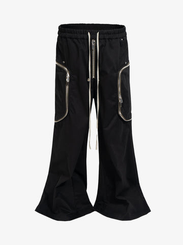 Black Nylon Cargo Pants – Wide-Leg Relaxed Fit with Zippered Pockets
