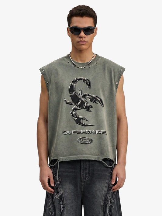 Vintage Chrome Scorpion Washed Sleeveless T-Shirt 