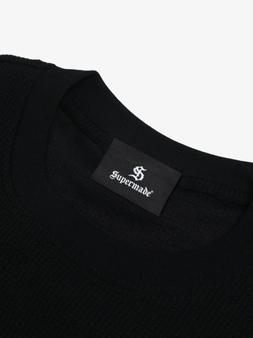 Cotton Waffle Knit Graphic T-Shirt with The Supermade Records Print for Men 