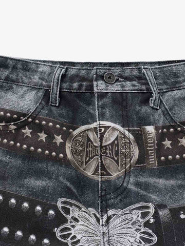 Butterfly Illusion Graphic Print Baggy Jeans 
