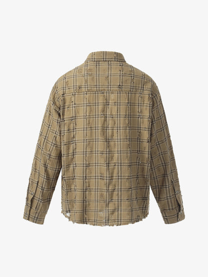 Distressed Raw Edge Plaid Shirt 