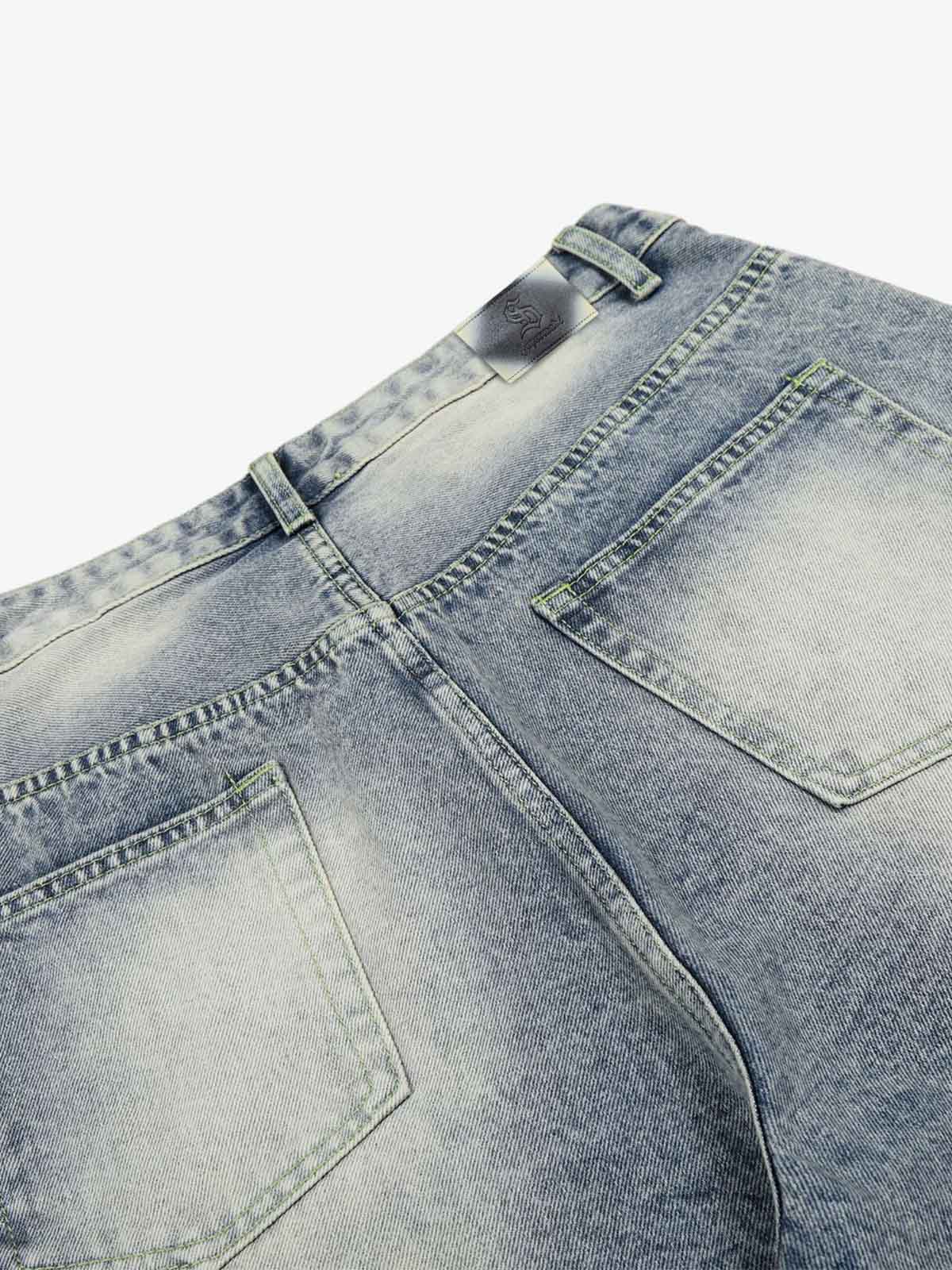 Rhinestone Distressed Denim Bermuda Shorts – Wide-Leg Cotton Streetwear Shorts