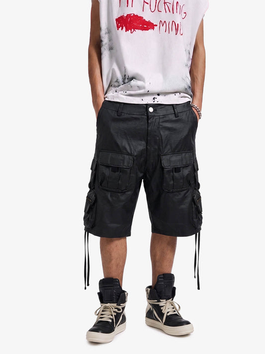 Cargo-Shorts aus Kunstleder mit Kordelzug