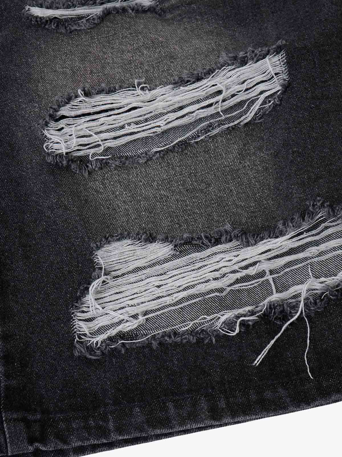 Jeansshorts mit doppeltem Bund und Rissen