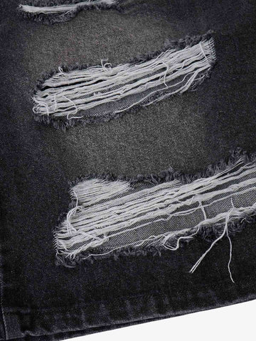 Jeansshorts mit doppeltem Bund und Rissen