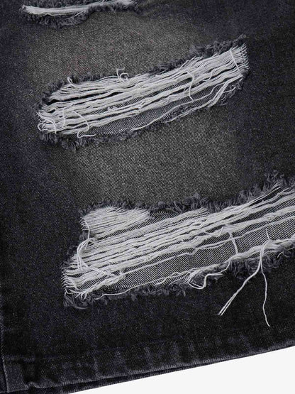 Jeansshorts mit doppeltem Bund und Rissen