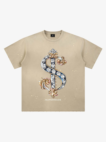 Vintage Rhinestone Dollar Graphic T-Shirt 