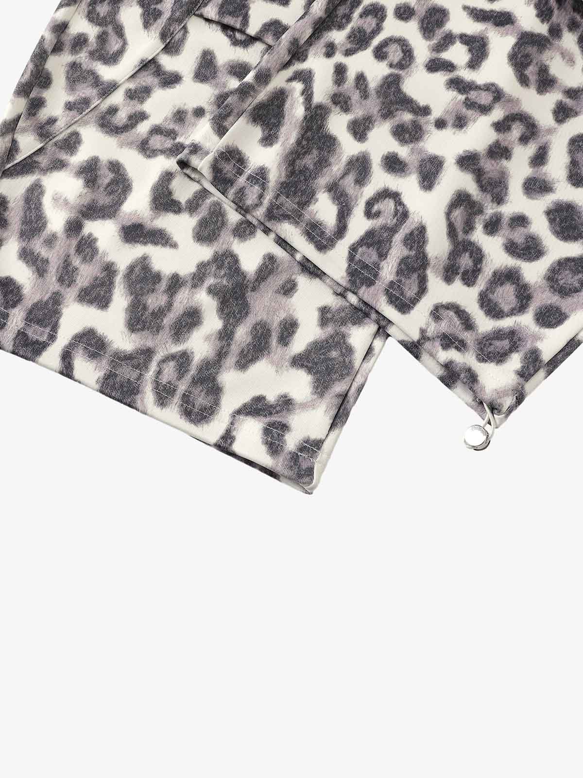 Leopard Print Pleated Drawstring Pants 