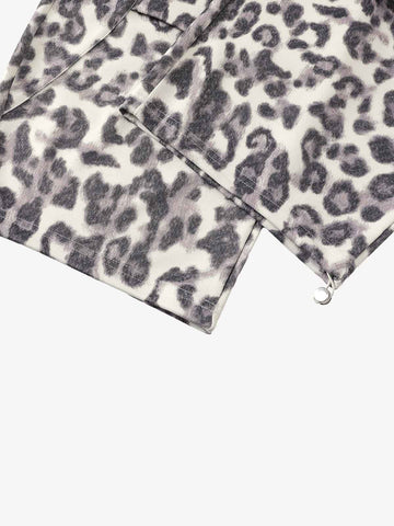 Leopard Print Pleated Drawstring Pants 