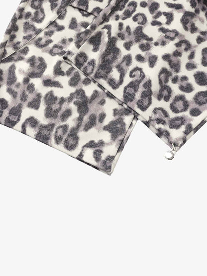Leopard Print Pleated Drawstring Pants 