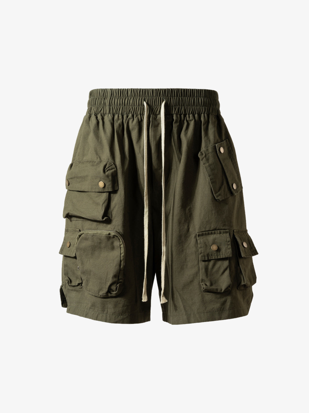 High-Waisted Olive Cargo Shorts – Cotton Twill Relaxed Fit Streetwear Utility