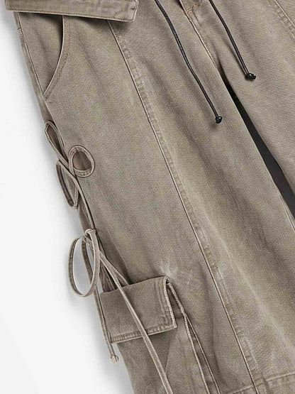 Turned-Waist Utility Wide-Leg Jeans