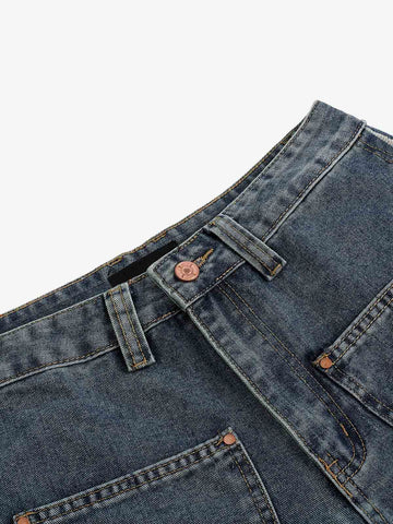 Ausgefranste, mehrlagige Jeans-Shorts mit Einsätzen