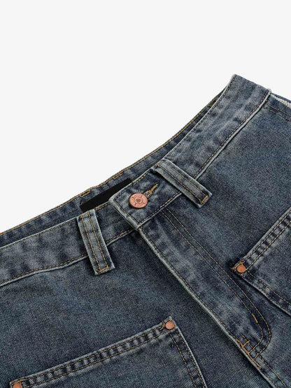 Ausgefranste, mehrlagige Jeans-Shorts mit Einsätzen