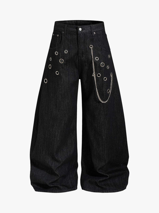 Vintage Baggy Jeans mit Ösen und Kette