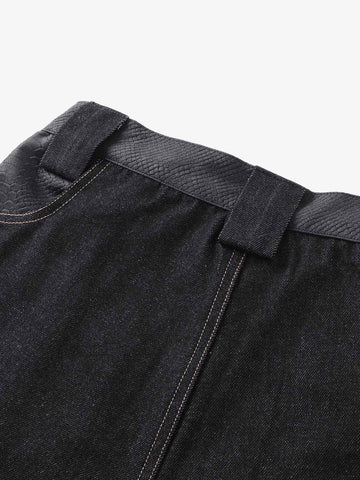 Flame Embroidered Wide Leg Washed Denim Jeans 