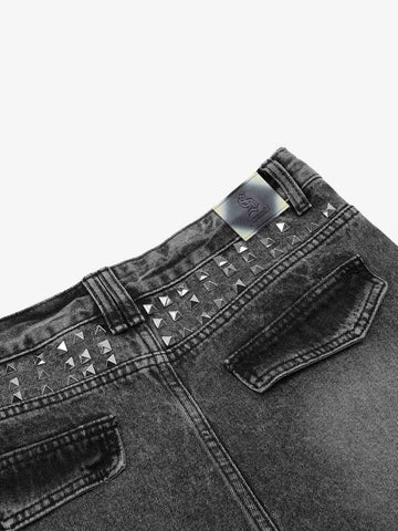 Stacked Flared Ripped Washed Pants 