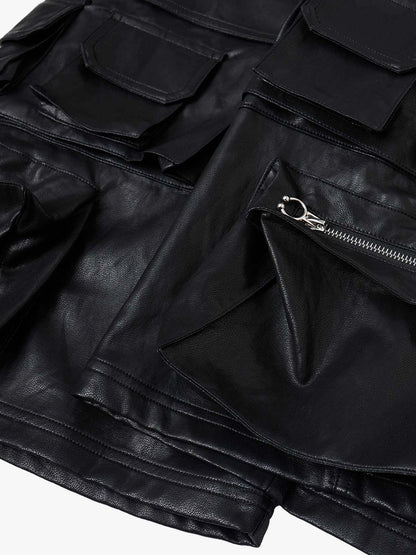 Faux Leather Cargo Jorts 