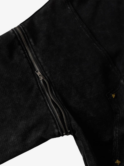 Street Washed Distressed Stitching Rivet Hooded Jacket 