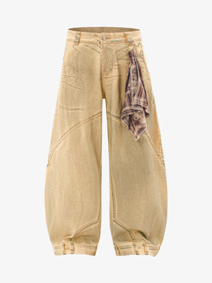 Washed Distressed Detachable Scarf Barrel Jeans - 2550 