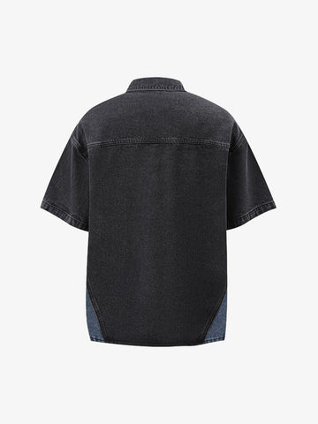 Deconstructed Patchwork Short-Sleeve Cropped Denim Set 