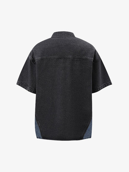 Deconstructed Patchwork Short-Sleeve Cropped Denim Set 