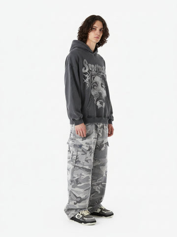 Snow Camouflage Machete Wide-Leg Cargo Barrel Pants - 2548 