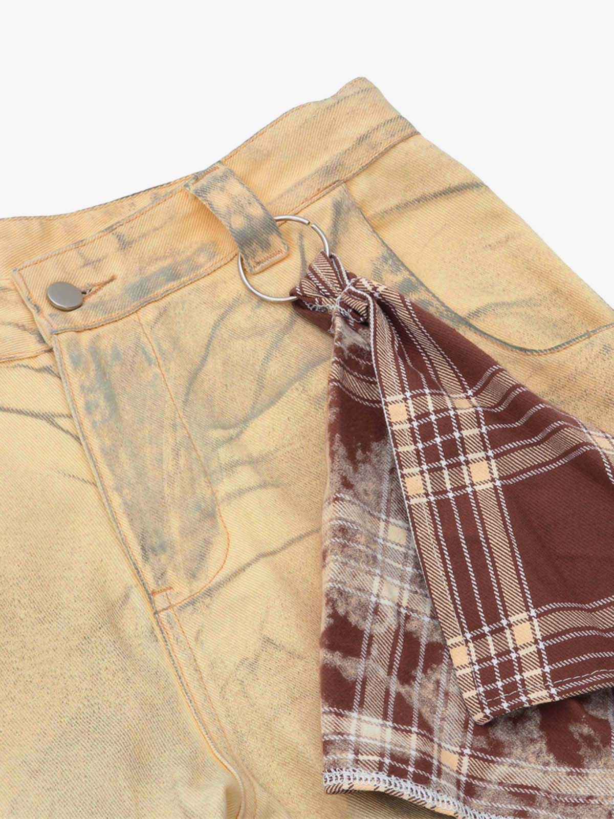 Washed Distressed Detachable Scarf Barrel Jeans - 2550 