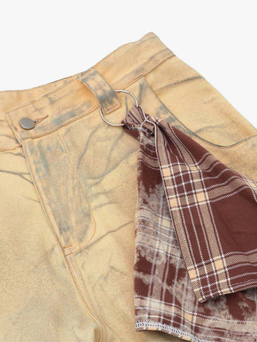 Washed Distressed Detachable Scarf Barrel Jeans - 2550 