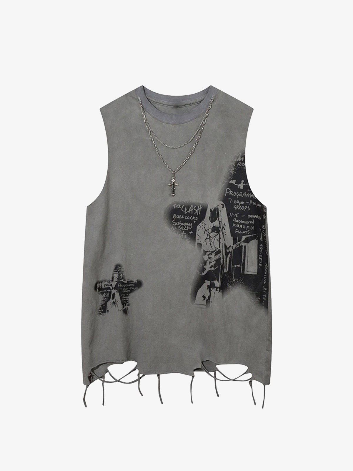 Thesupermade Vintage Necklace Star Print Hip-hop Tank Top - 2070 