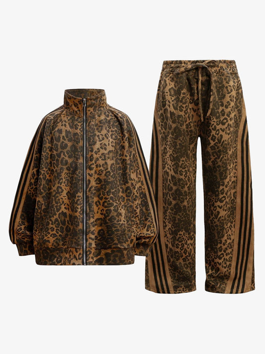 French Terry Cheetah Print Suede Tracksuit - 2277 
