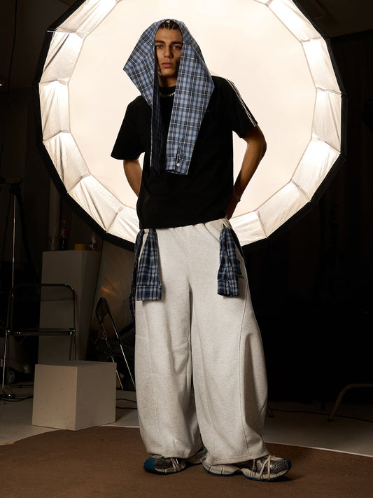Plaid Belt Barrel Pants 