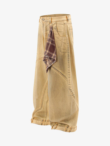Washed Distressed Detachable Scarf Barrel Jeans - 2550 