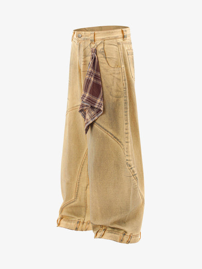 Washed Distressed Detachable Scarf Barrel Jeans - 2550 