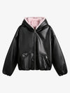 Leather Pink Fur Hooded Quilted Jacket - 2535 