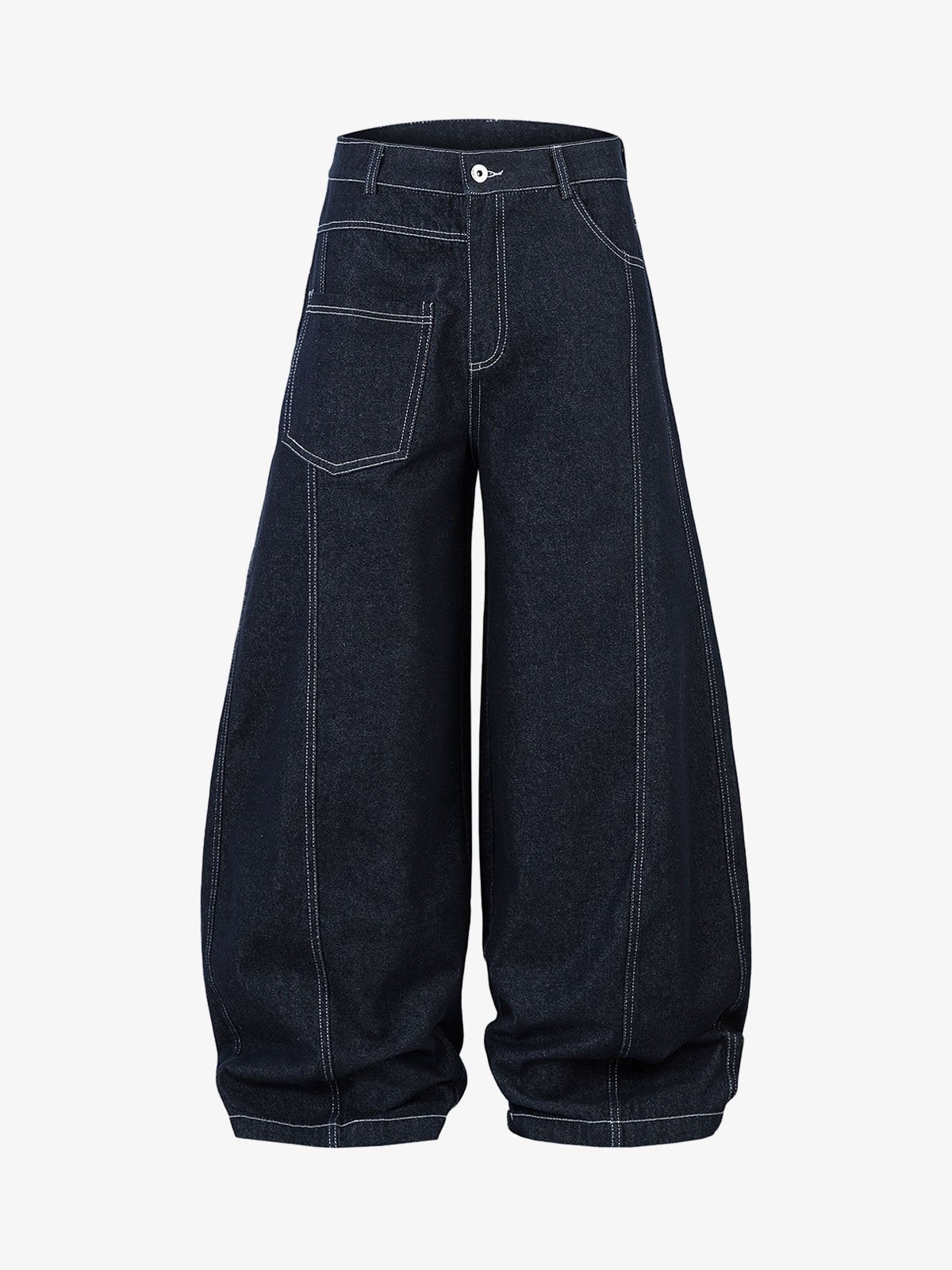 Deconstructed Contrast Stitching Barrel Jeans - 2326 