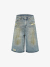 Washed Distressed Spray-Painted Ripped Jorts 
