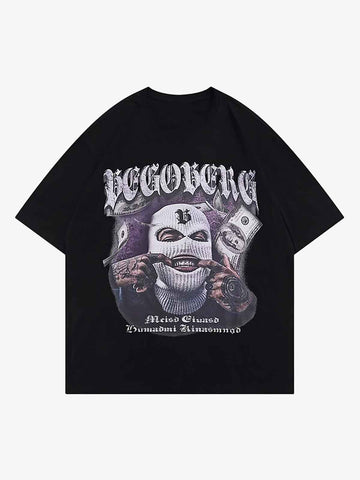 Thesupermade Masked Gangster Portrait Printed T-Shirt-1533 