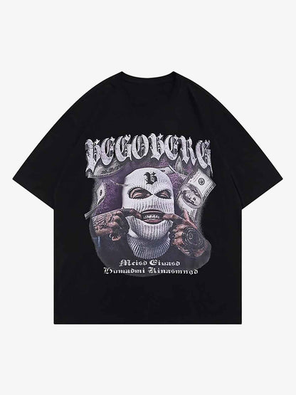 Thesupermade Masked Gangster Portrait Printed T-Shirt-1533 