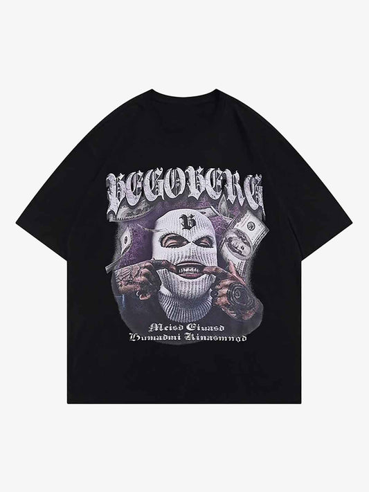 Thesupermade Masked Gangster Portrait Printed T-Shirt-1533 