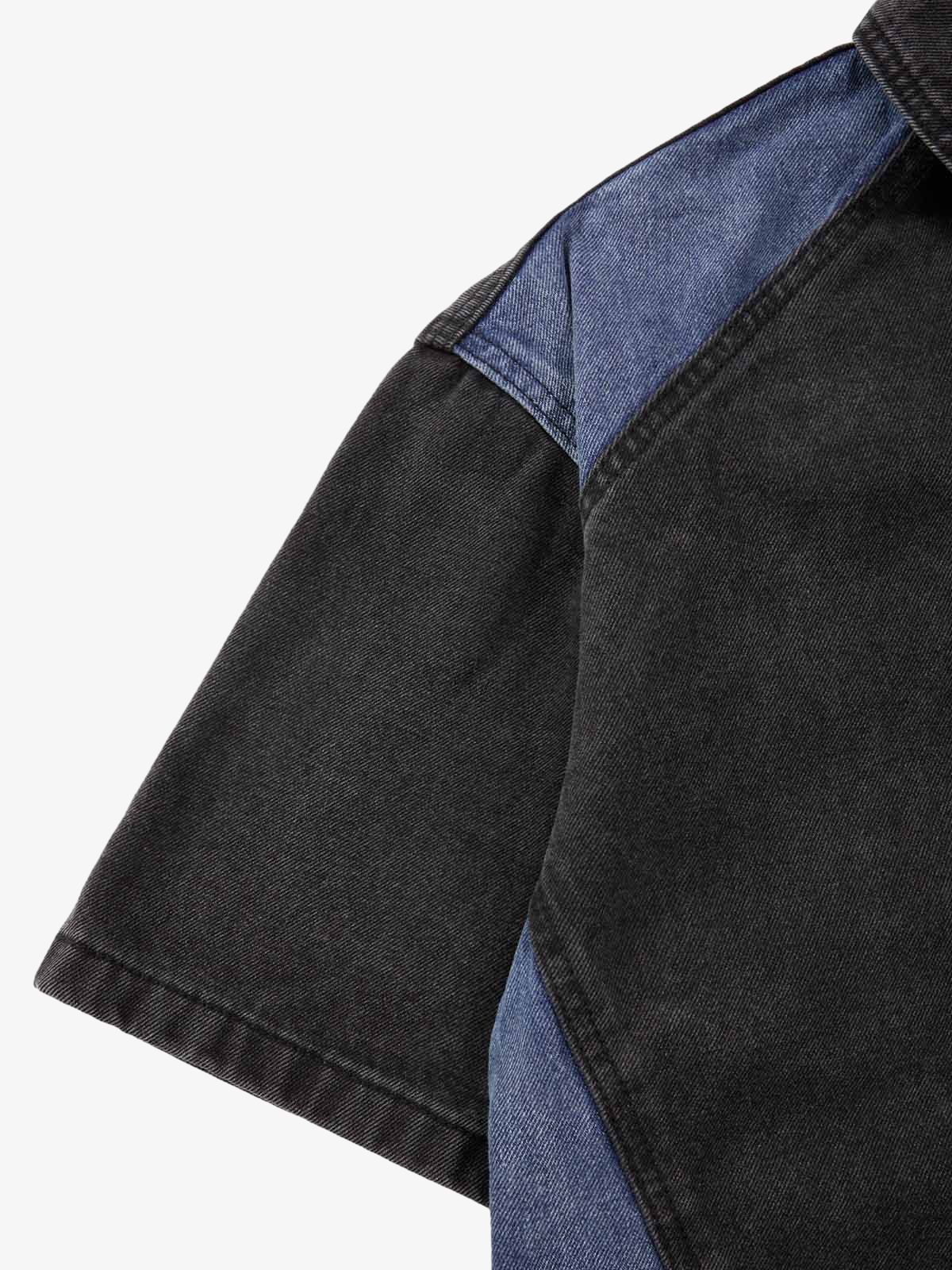 Deconstructed Patchwork Short-Sleeve Cropped Denim Set 