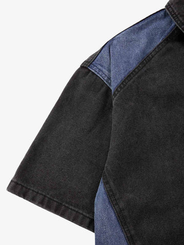 Deconstructed Patchwork Short-Sleeve Cropped Denim Set 