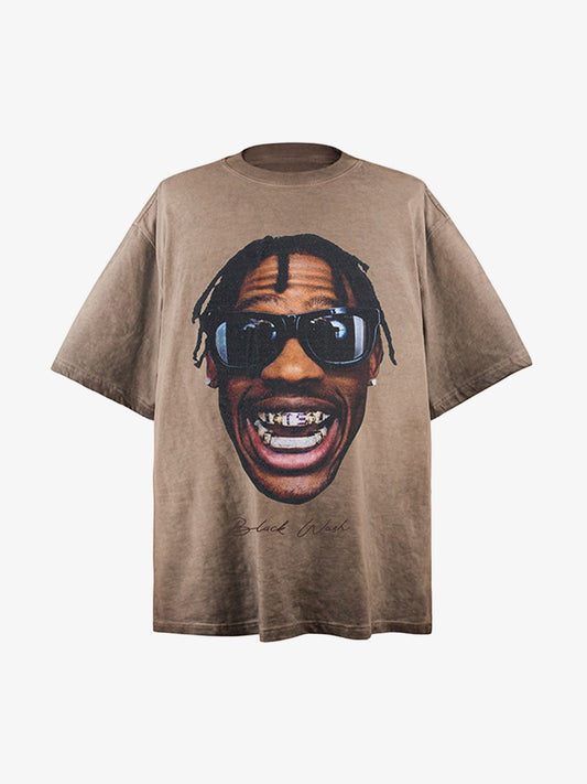 Portrait Print Crew Neck T-Shirt - 2377 