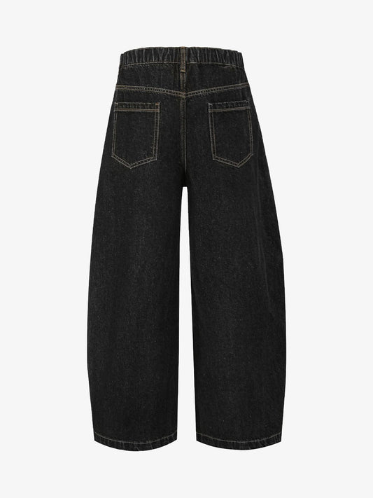Patchwork Plaid Pleated Baggy Barrel Jeans - 2334 