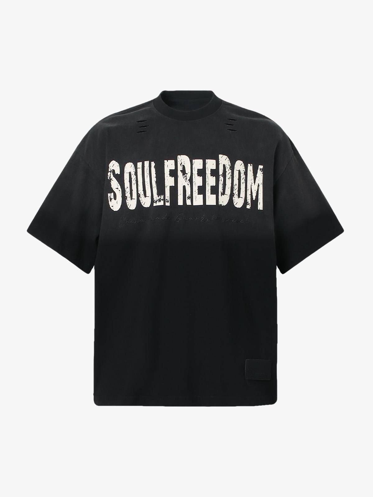 Distressed Gradient Letter Print Crew Neck T-shirt 