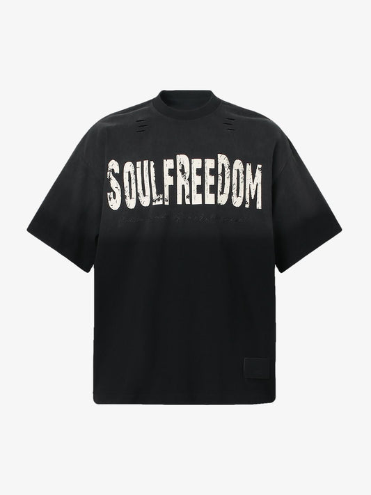 Distressed Gradient Letter Print Crew Neck T-shirt 