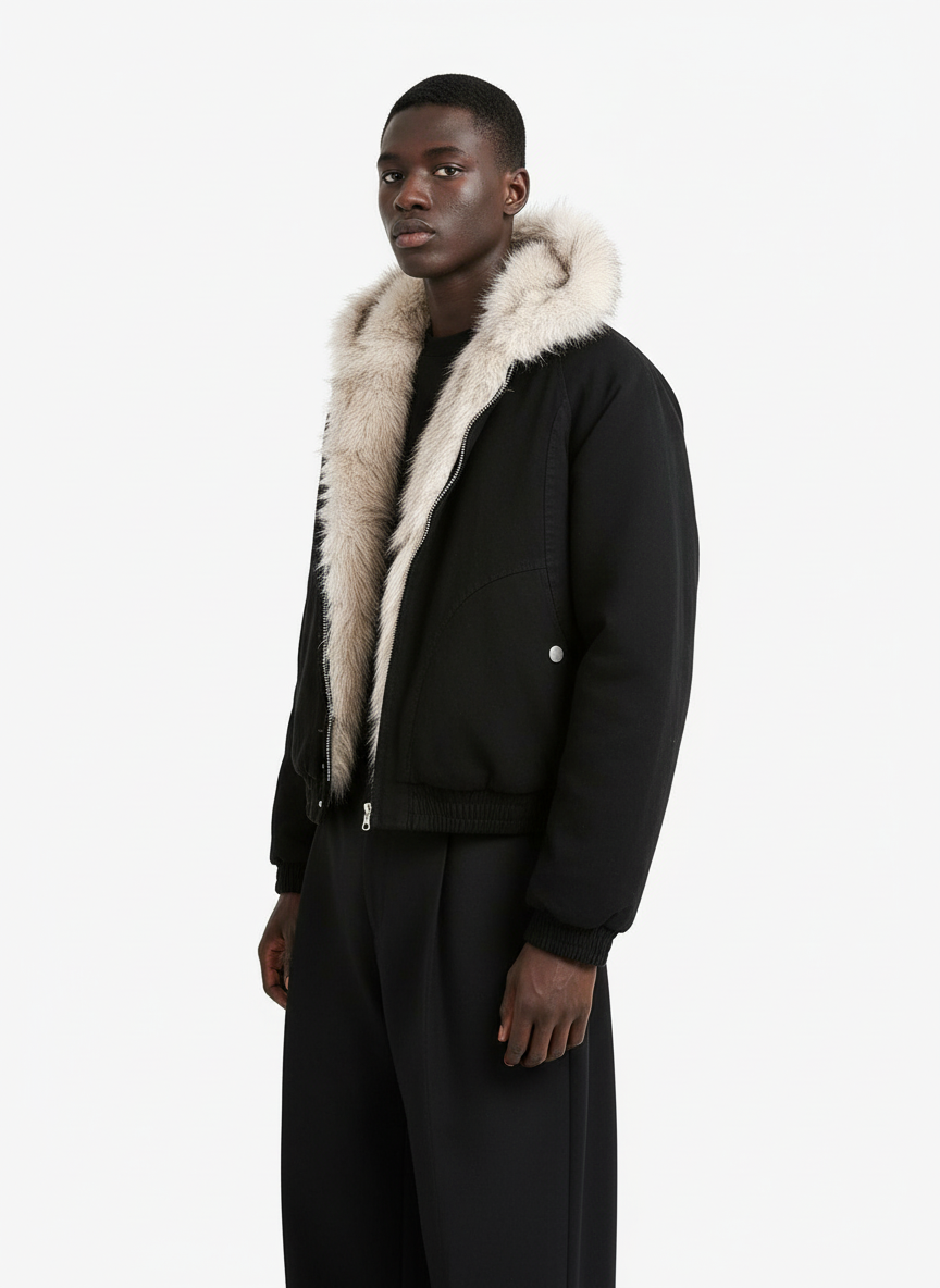 Spliced Fur Hooded Quilted Jacket - 2285 